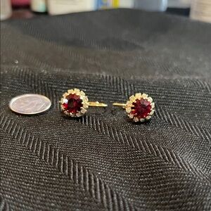 Elegant Gold and Red Stud Earrings